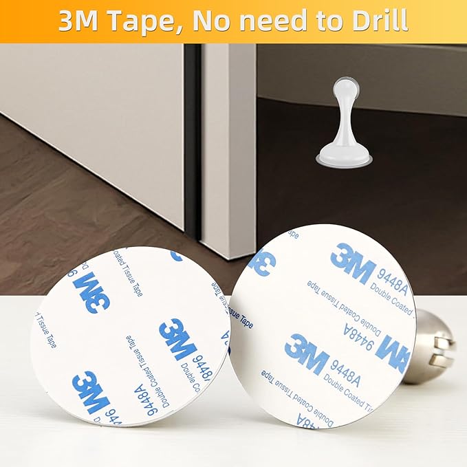 8 Pack Magnetic Door Stop No Drilling Door Stop with 3D Adhesive Tapes Keep Door Open Door Stainless Steel Screws for Stronger Mount (White)