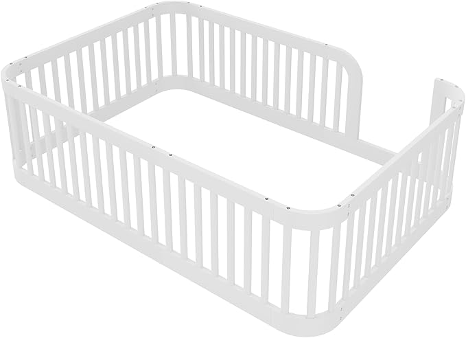 Full Size Floor Bed with High Rails, Montessori beds for Kids Solid Wood Bed Frame, White