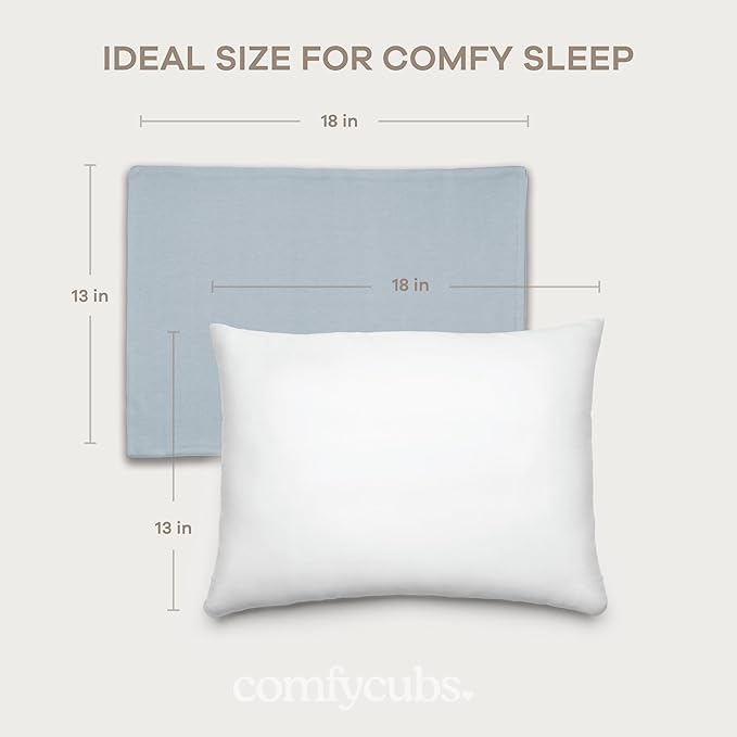Comfy Cubs Toddler Pillow with Cotton Pillowcase, 13 x 18 in - Travel and Sleep Support for Kids - Lightweight, Breathable Microfiber Fill - Soft and Cozy Small Pillow for Toddlers - Pacific Blue