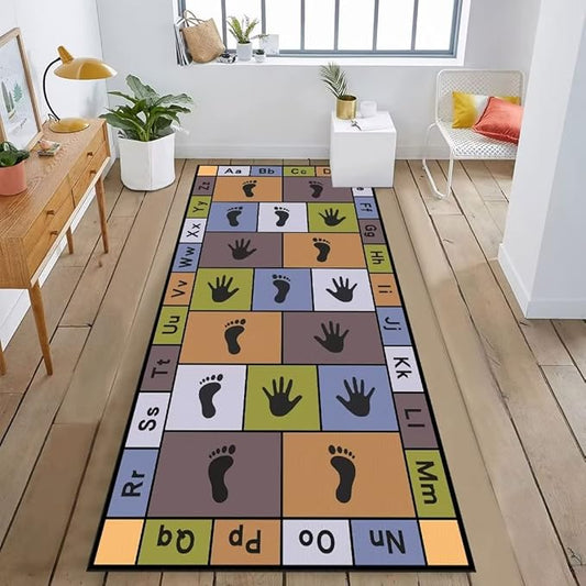 Hopscotch Play Rugs Kids, ABC Alphabet Education Carpet, Playroom Bedroom Living Room Decor Learning mat (Blue,31x63 in)