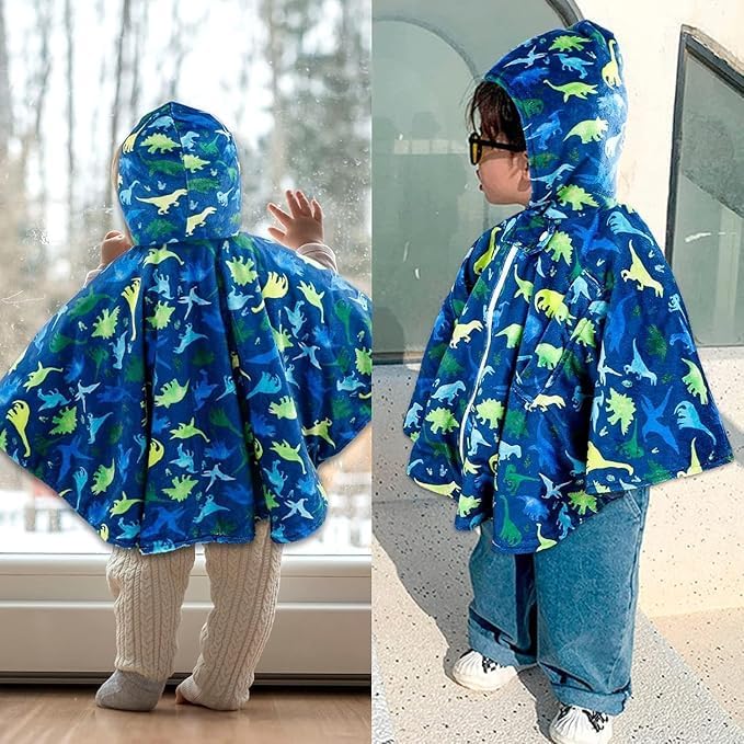 TANOFAR Baby Car Seat Poncho, Car Seat Cover Girls Boys, Toddler Hooded Poncho Cloak, Fall Autumn Winter Cozy Cape Blanket for Kids, Outwear Double Layer Soft Comfortable(Dinosaur)