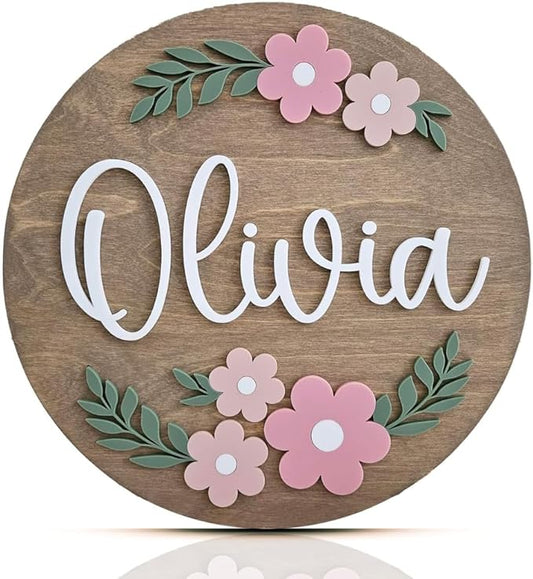 Personalized Wooden Name Sign - Custom Baby Name Signs for Nursery & Kids Room, Baby Announcement Sign, Wall Name Signs Personalized, Round Wooden Letters for Nursery Decor (Design 2)
