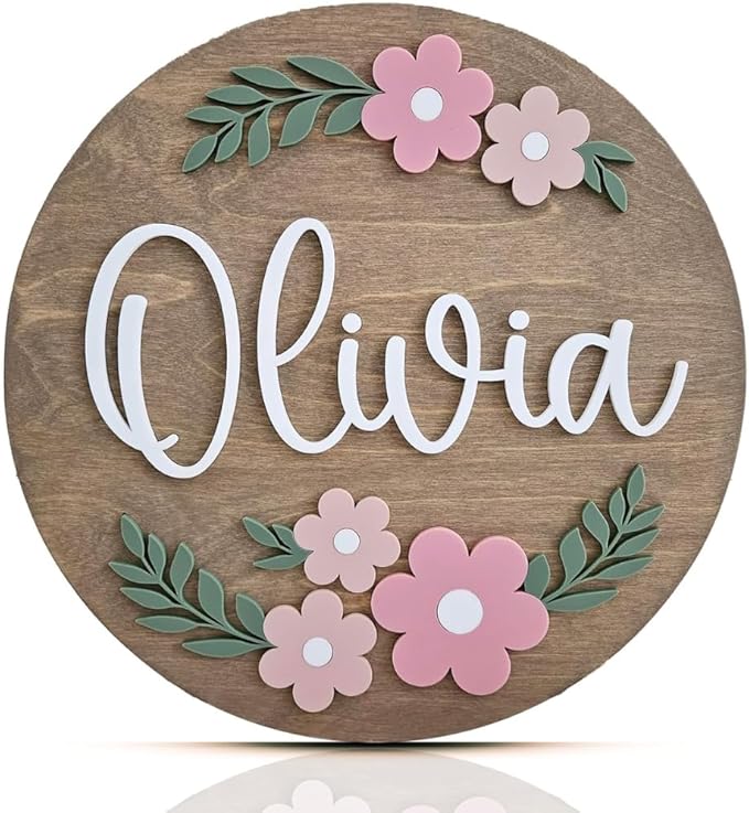Personalized Wooden Name Sign - Custom Baby Name Signs for Nursery & Kids Room, Baby Announcement Sign, Wall Name Signs Personalized, Round Wooden Letters for Nursery Decor (Round Name)