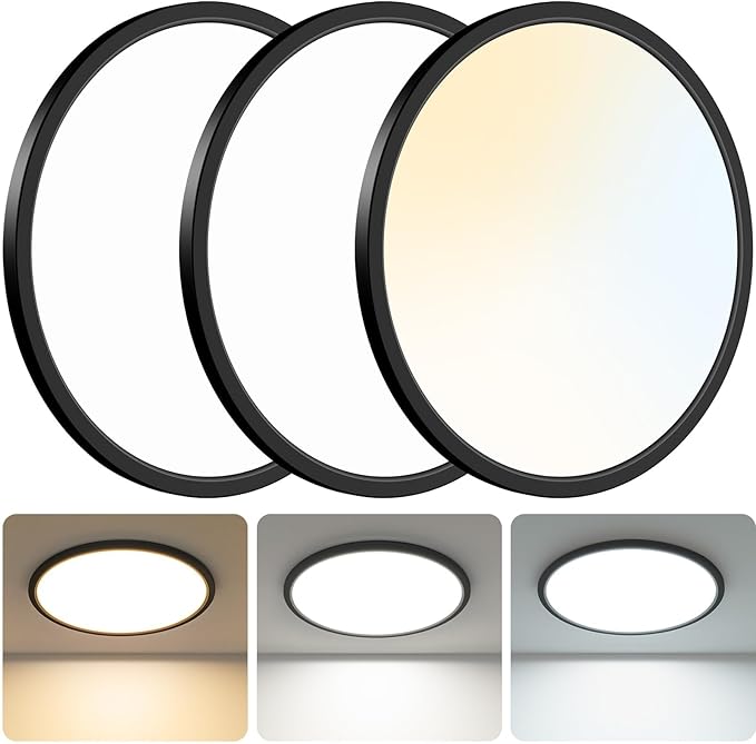 libtit 16.5 Inch Black Flush Mount Ceiling Light, 3Pack 4200LM 36W Large & Bright Ceiling Lighting Fixture, 3000K/4500K/6000K Thin Round Flat LED Ceiling Lights for Bedroom, Kitchen, Livingroom