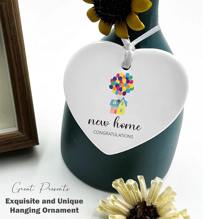Heart Shaped Christmas Ornament-Happy New Home Realtor to Homeowner Gift-Housewarming Present for First Time Buyer Congrats Keepsake Ceramic Decor
