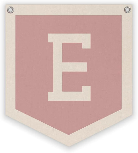 Lacama Pink Initial Personalized Preppy Banner, Baby Shower Decor Gifts, Wall Decor for Women Teen Girl, Vintage Room Decor Toddler Room Bedroom Playroom Front Door Birthday Gift(E)
