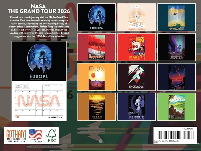 NASA Grand Tour Calendar 2026 Monthly Wall Calender 12 Month | American Made In The USA