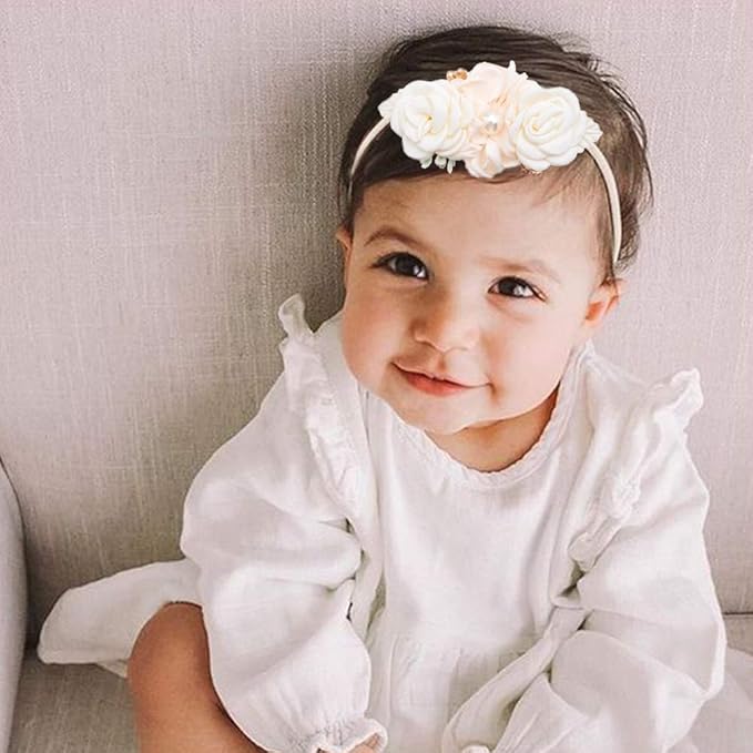 Baby Girl Floral Headband Nylon Flower Crown Elastic Hairband 3pcs Hair Accessories Gift for Girls，stretchy size 3pcs/set