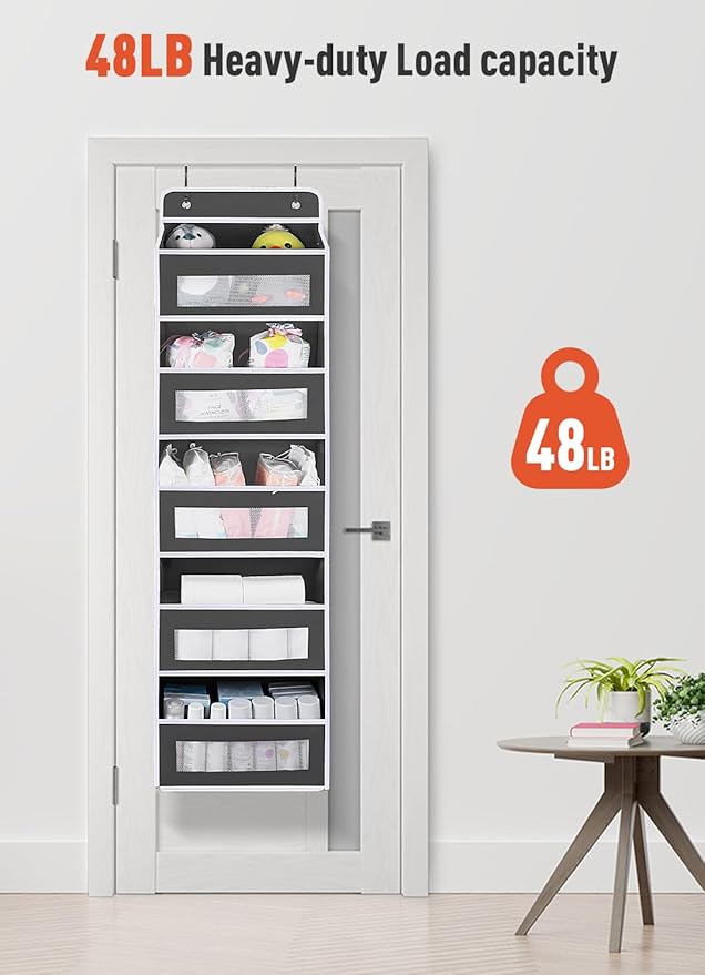 2 Pack Over The Door Organizer Storage, 5 Shelf Hanging Door with 5 Large Capacity Pockets, Anti Tilt 48 lb Load Behind Door Organizer for Bedroom, Bathroom, Pantry, Nursery