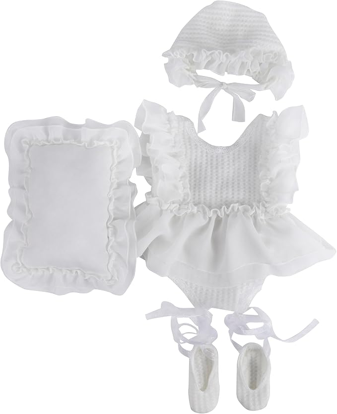 Holibeat Baby Girl 4PCS Photography Props (Romper+Pillow+Hat+Shoes) Newborn Girl Christmas Lace Photoshoot Outfits Infant Posing Props (white)