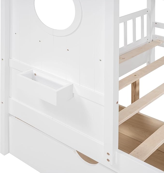 Merax Wood Full House Daybed with Drawers & Storage Shelves,Day Bed for Kids Boys Girls No Box Spring Needed White