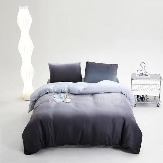 Houseri Grey and White Gradient Velvet Duvet Cover King Fluffy Light Dark Grey Ombre Sherpa Bedding Duvet Cover Sets King Extra Soft Comfy Flannel Fuzzy Dark Grey Duvet Covers King Size