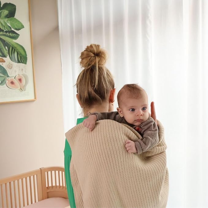 Knitted Organic Cotton Baby Blanket- Swaddle Blanket, 30" x 40" Soft Receiving Blanket for Newborn 2-Pack (Fog/Mochachino)