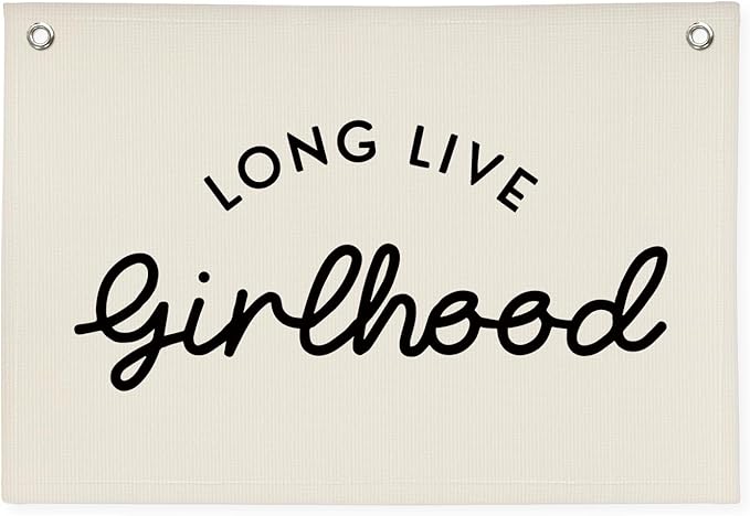 Girl Room Decor Long Live Girlhood Linen Banner Hanging Flag Retro Banner for Nursery Playroom Wall Decor for Kids Bedroom Decorations,Baby shower gifts 30x20(Black Letter)