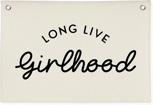 Girl Room Decor Long Live Girlhood Linen Banner Hanging Flag Retro Banner for Nursery Playroom Wall Decor for Kids Bedroom Decorations,Baby shower gifts 30x20(Black Letter)