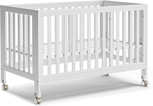 MAMAZING EvoNest Baby Crib, 11 in 1 Convertible Mini Crib with Wheels, 100% New Zealand Wood Growing Bed, 4 Adjustable Mattress Height, White