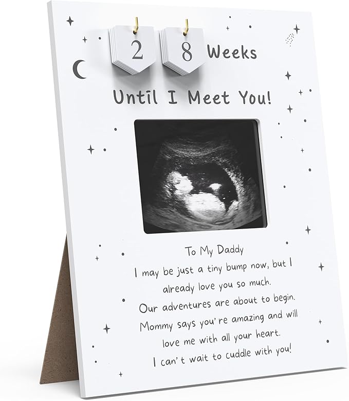 Sonogram Picture Frame Countdown Weeks For Dad - Pregnancy Announcements Ideas Sign - Standard 4"x3" Ultrasound Photo - Gender Reveal Gifts For Husband Father - New Expecting Parents to Be Keepsake