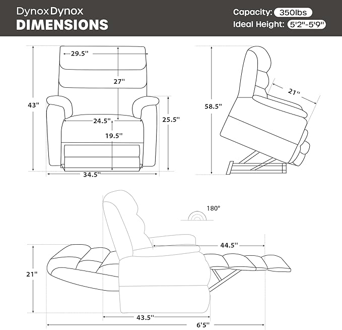 DYNOX 350 LBS Tall Man Power Dual Motor Lift Recliners Chairs for Elderly Lay Flat Lift Chair with Infinite Positions, Heat & Massage, Supports(9198L,Faux Leather,Grey)