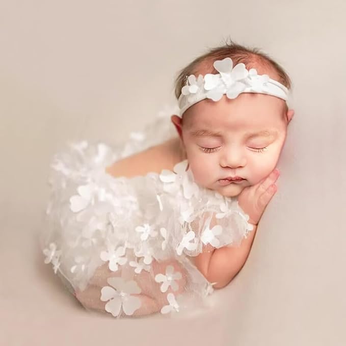 Newborn Girl Photography Outfits, Backless Lace Romper with Flower Headband Photo Props, Baby Girl Photoshoot Outfits
