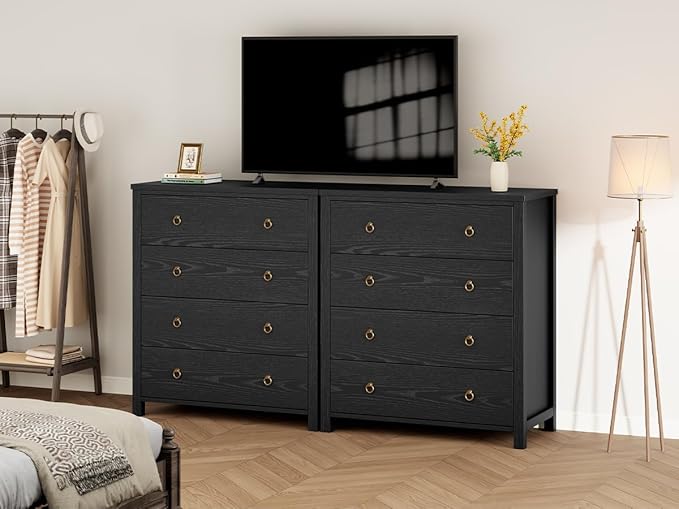 IDEALHOUSE Dresser for Bedroom, Chest of Dressers 37" Tall Dresser for Closet with 4 Drawers Chest with Clothes Storage Cabinet, Drawer Organizer for Bedroom, Living Room, Closet, Hallway, Black