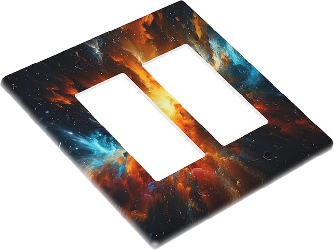 Outlet Covers Cosmic Outer Space Nebula Explosion 2 Gang Light Switch Cover Plate Double Rocker Switch plate Covers Decorative Wall Plates Electrical GFCI Receptacle for Home Decor