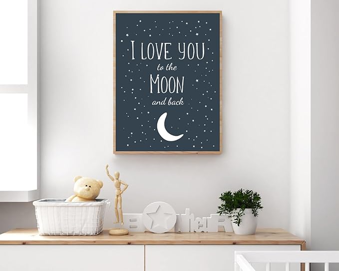 VUVUKU Space Nursery Print Themed Baby Boy Room Decor Outer Kids Wall Art I Love You To The Moon And Back Playroom Poster