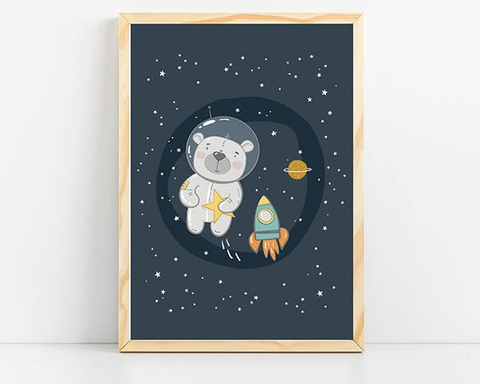 VUVUKU Space Nursery Wall Art Themed Decor Baby Kids Room Prints