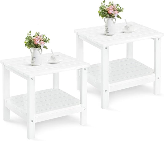 UDPATIO Outdoor Side Table for Patio, 2PCS 19 x 16 inches Adirondack Table Poolside Patio Table, HDPE End Table for Outside Backyard Pool Indoor Companion, 2 Tiers