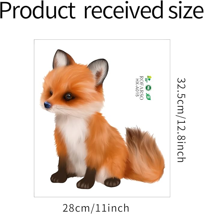 ROFARSO Lifelike Cute Lovely Little Red Fox Animal Wall Stickers Removable Wall Decals Peel and Stick Wall Art Decorations Home Decor for Kid Nursery Baby Bedroom Living Room Playing Room Murals