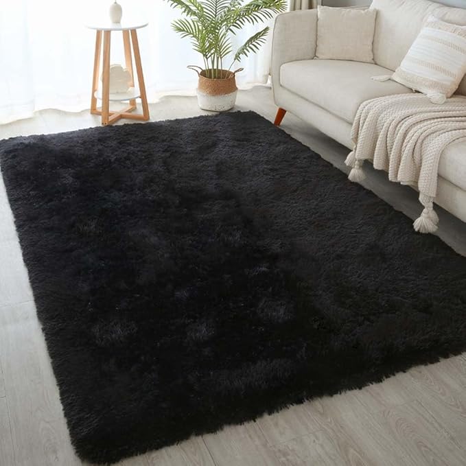 5x8 Black Fluffy Shag Rug for Bedroom, Ultra Soft Plush Fuzzy Washable Non Slip Floor Cozy Carpet, Modern Comfy Furry Shaggy Area Rug for Living Room, Kids Baby Boys Girls Nursery Dorm