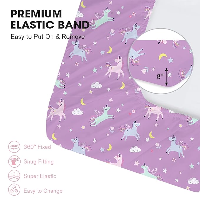 Little Grape Land Crib Sheets 2 Pack for Boys and Girls, Baby Neutral Crib Fitted Sheets for Standard Crib & Toddler Mattress, Super Soft Breathable Fitted Crib Sheet Set, Unicorn