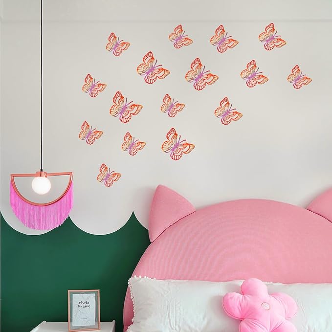 36PCS Butterfly Wall Decals - 3D Butterflies Wall Stickers Removable Mural Decor Wall Stickers Decals Home Decor Kids Room Bedroom Decor Living Room Decor (Red)