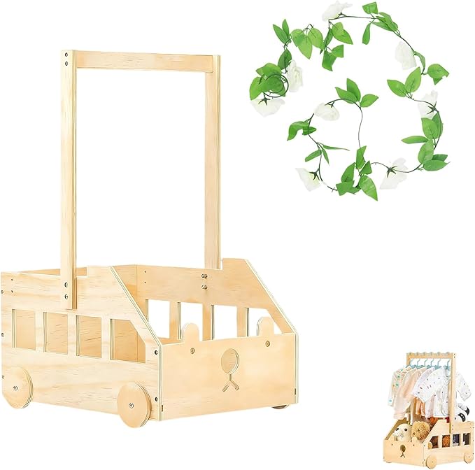 Baby Shower Crate,Baby Shower Basket with Hanger Rack, Garland & Rolling Wheels, Gift for New Parents