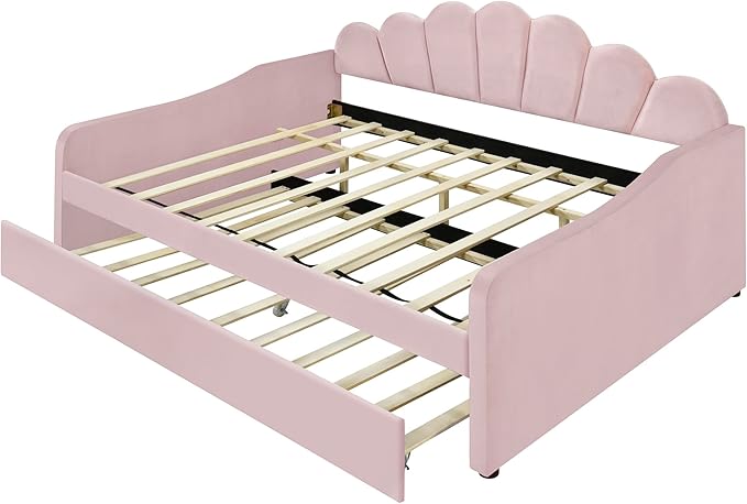 Bellemave Full Size daybed with Trundle for Adults, Kids, Girls, Teens, Full Size daybed with Trundle for Living Room, Velvet, Pink
