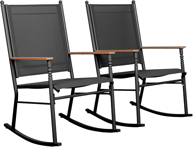 Shintenchi Outdoor Rocking Chairs Set of 2,Upgraded High Back Patio Rocking Chair Set,Breathable Textilene Fabric Outdoor Rocking Chair for Porch,Patio,Garden,Balcony,Black