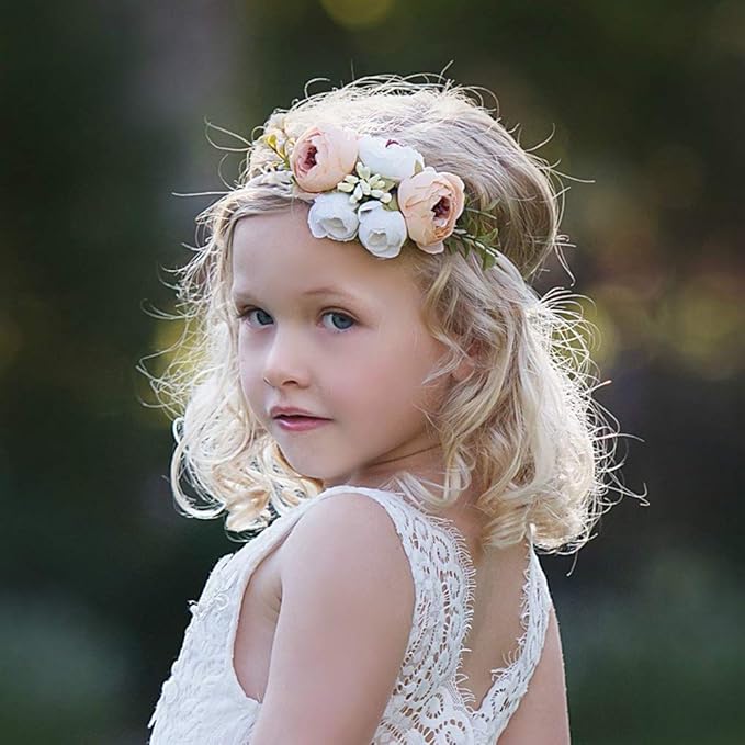Baby Girl Floral Headbands- 3pcs Nylon Headband Handmade Flower Crown Elastic Hairband Newborn Toddler Hair Accessories Gifts for Girls （1-6 years old）
