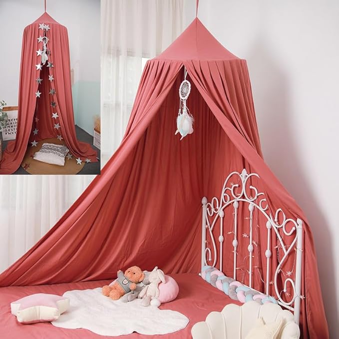 Princess Bed Canopy for Girls, Extra Large Hanging Canopy for Bed, Dreamy Play Tent for Girls Room Bedroom Decoration, Breathable Canopy Bed Curtain for Children Reading Nook - Rose Red