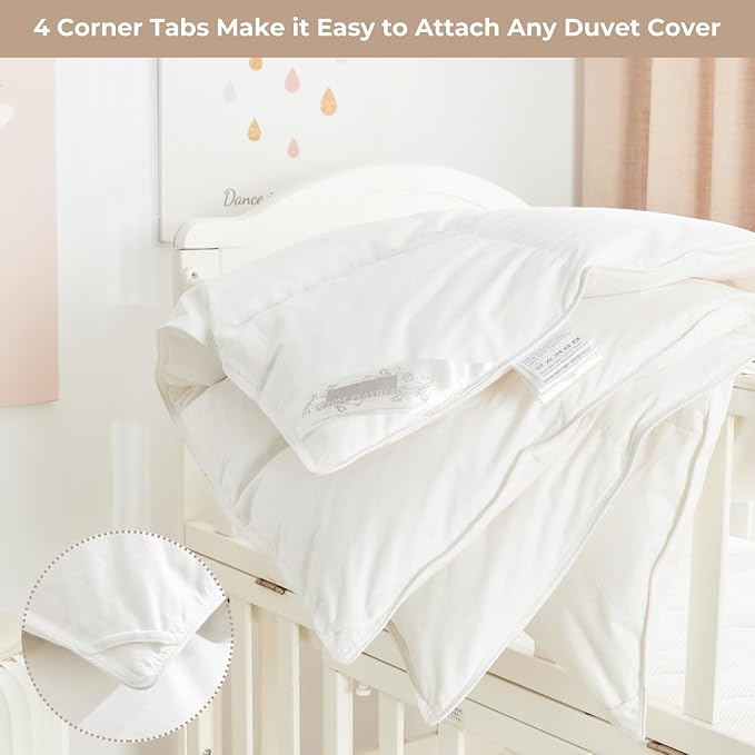 Toddler/Travel/Crib Goose Down Comforter Duvet/Blanket Multifunctional,Hypoallergenic 100% Organic Cotton & Washable Unisex Kids,All Season,White 33x43
