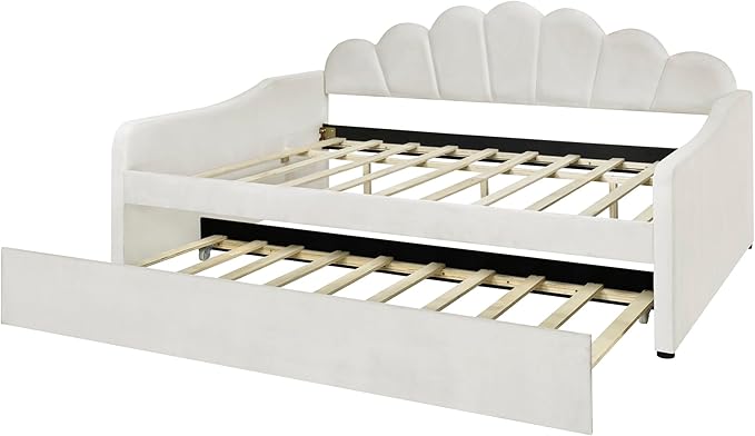 Bellemave Full Size daybed with Trundle, Sofa Bed, daybed with Trundle for Adults, Kids, Girls, Teens, Trundle Bed for Living Room, Velvet, Beige(Mattress not Included)