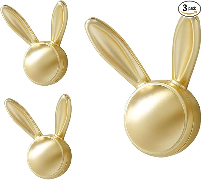 3 Pack Heavy Duty Metal Wall Hooks - Decorative Cute Rabbit Shaped Coat Hooks, Multi-Color Rustproof Bathroom/Bedroom/Entryway Towel Hooks for Towels, Coats, Keys (Matte Gold, Small Size)