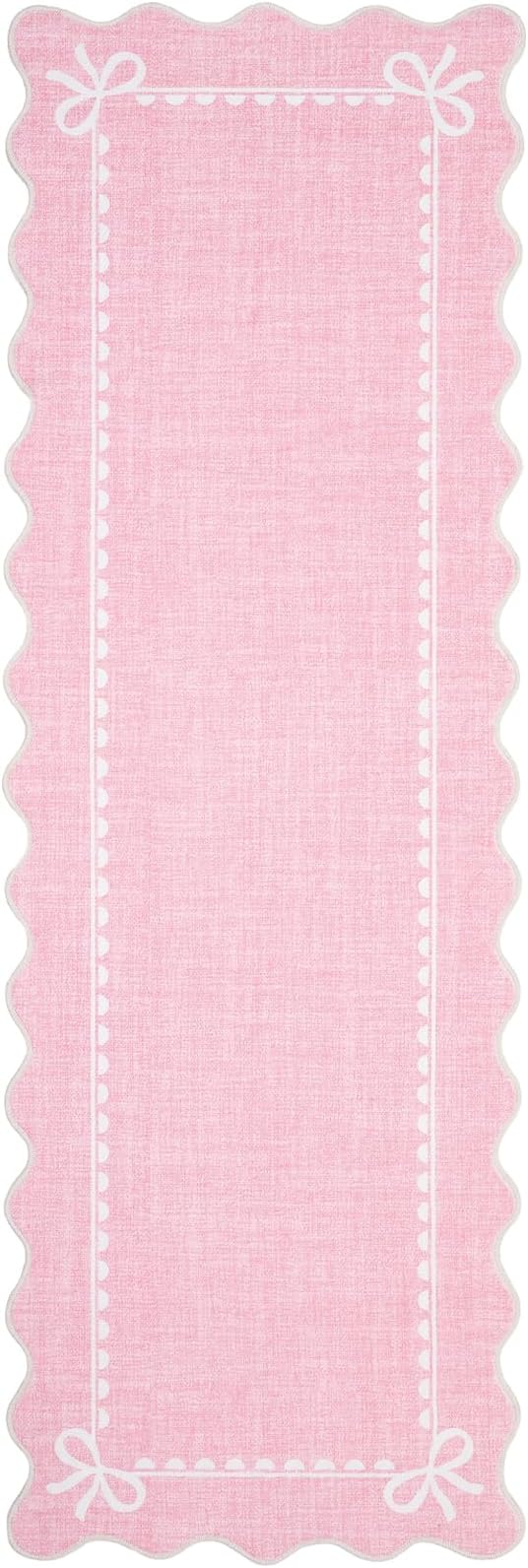 GarveeHome Scalloped Bow Rug for Living Room, Solid Pink Rug for Dorm, Washable Runner Rug 2.5x8 Soft Low Pile Non Slip Scalloped Rugs for Nursery Bedroom Decor Hallway Entryway Playroom