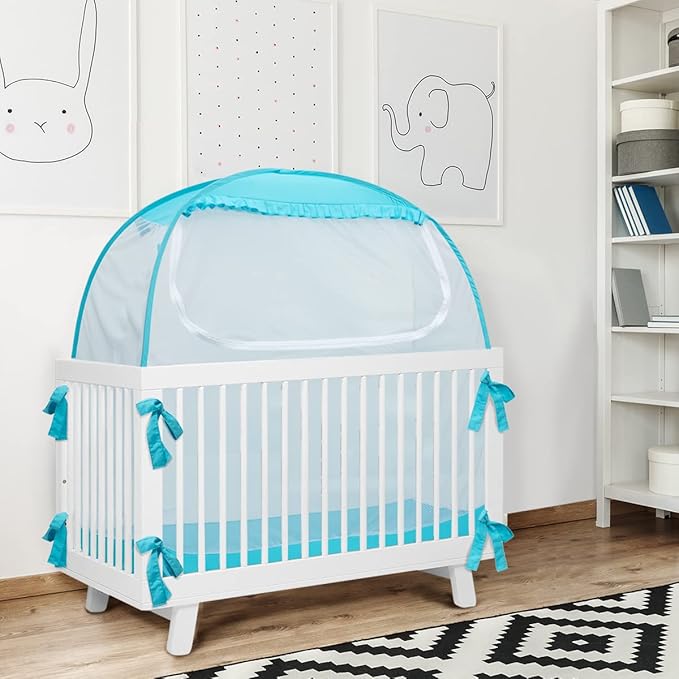 Baby Pop Up Tent, Toddler Safety Net to Keep Baby from Climbing Out, See-Through & Breathable Crib Canopy Against Falls & Bites, Fits Most Standard Cribs