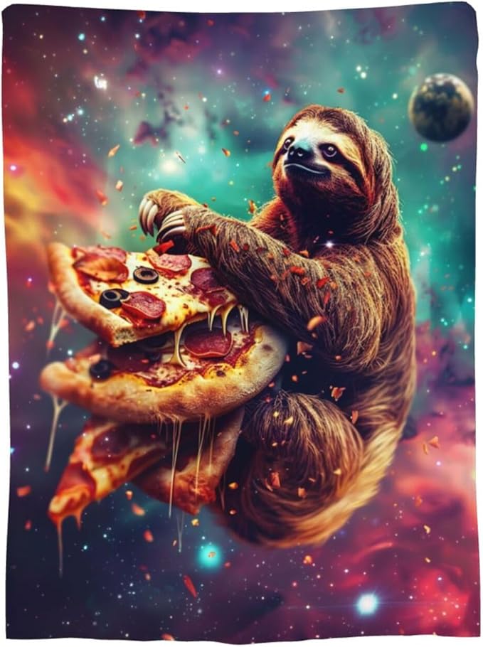 Sloth Blanket Space Galaxy Throw Blanket Pizza Animals Flannel Stuff Merch Cozy Decor Fleece Plush Fuzzy Warm Lightweight Bedding Sloth Lover Gifts for Women Men Girl Boy Couch Soft 60"X50"