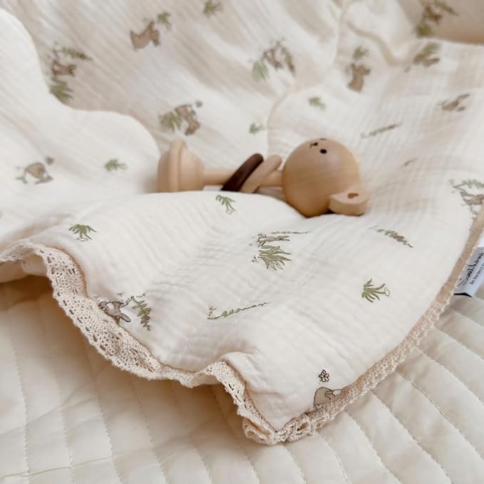 BuLuTu Kid Toddler Muslin Blanket for Daycare, Baby Girls Boys Nap Blankets for Toddler Twin Bed, Kids Comforter Bunny Print Quilted Blanket Baby Gifts, 60"x78", No Pillow