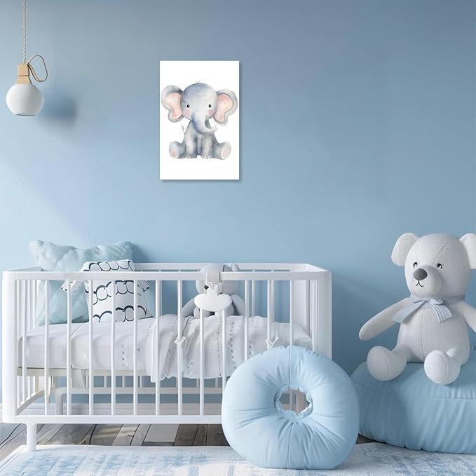 CCKOPPI Nursery Decor Canvas Wall Art Cute Wildlife Elephant Jungle Animal Theme Watercolor Print Poster Decor Painting for Baby Room Nursery Bathroom Decor(Artwork-04, 28"x42")