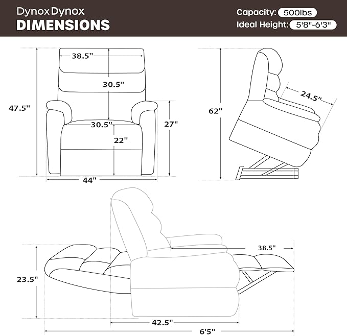 DYNOX 500lbs Big Man Lift Chair, Extra Large Wide Oversized Tri-Motor Power Lift Recliner for Elderly with Heat & Massage (9398, Chenille, Brown)