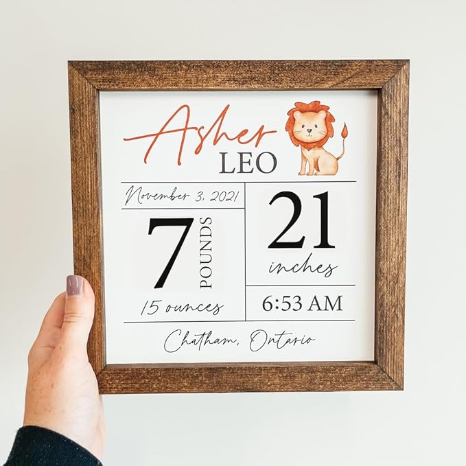 IZI POD Personalized Wooden Baby Name Announcement Signs,Custom Baby Name Sign,Birth Announcement And Footprint Sign For Hospital,Baby Girl Or Boy,Welcome Signs,Baby Arrival Sign,Baby Shower Gifts/7