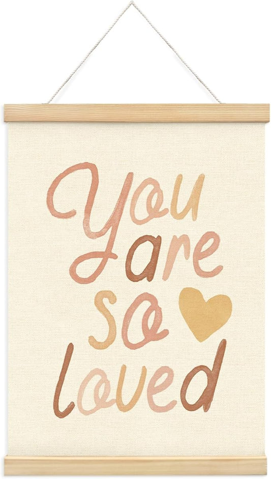 Mtrgdn Neutral Nursery Room Decor - You Are So Loved Poster Hanger Frame,Boho Baby for Kids Boy Girl Boho Wooden Frames,Motivational Wall Hanging Banner Decor for Nursery School 12x16 Inch