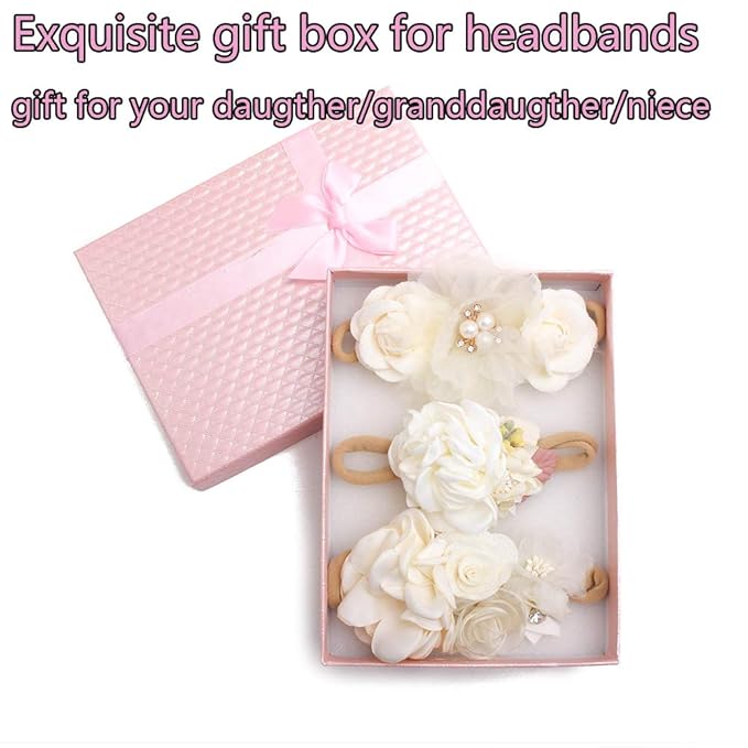 Baby Girl Floral Headband Nylon Flower Crown Elastic Hairband 3pcs Hair Accessories Gift for Girls, 2#, stretchy size