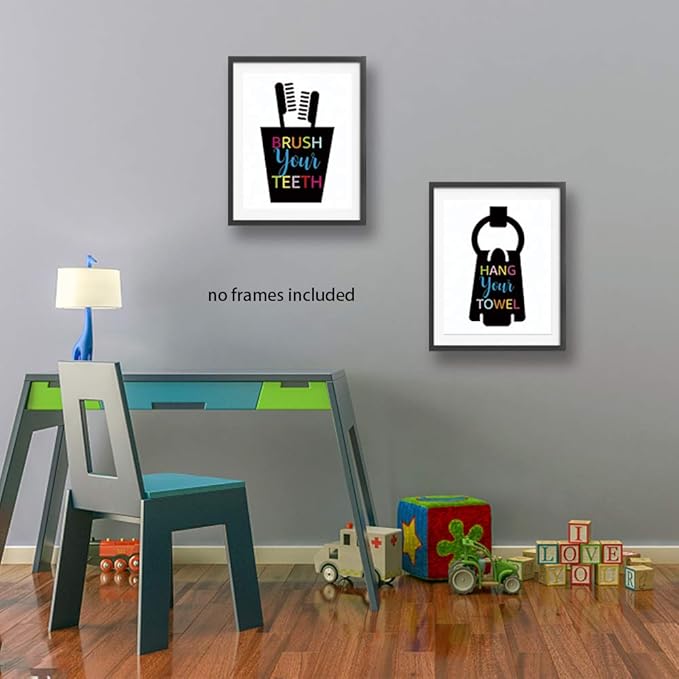 Funny Bathroom Quotes Art Print Watercolor Lettering Sign Wall Art Painting Poster, Bathroom Canvas Wall Art Printing, For Kids Washroom Decor, Black silhouette design, Set of 4 8X10 inch, No Frame